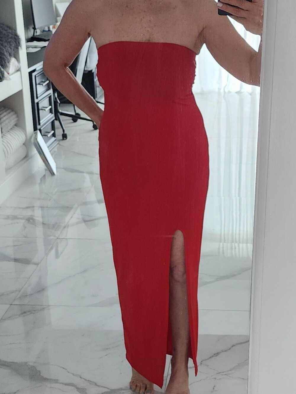 Heart Hips Strapless Red Maxi Dress with Side Slit